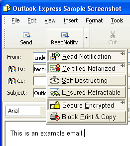 Screen shot of the Self-Destructing for Outlook Express Email Plugin popup menu